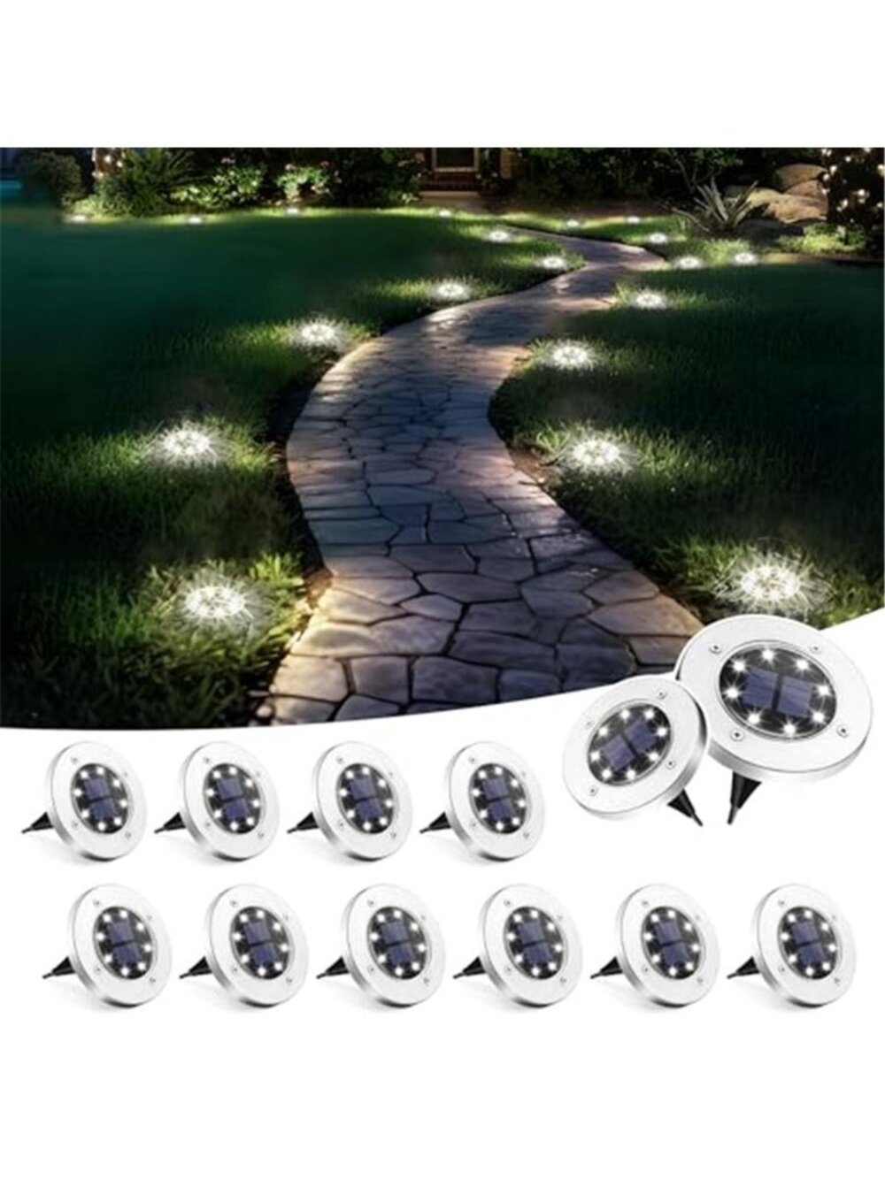 Solar Ground Lights Outdoor 8 LED Waterproof Garden Pathway Yard Landscape